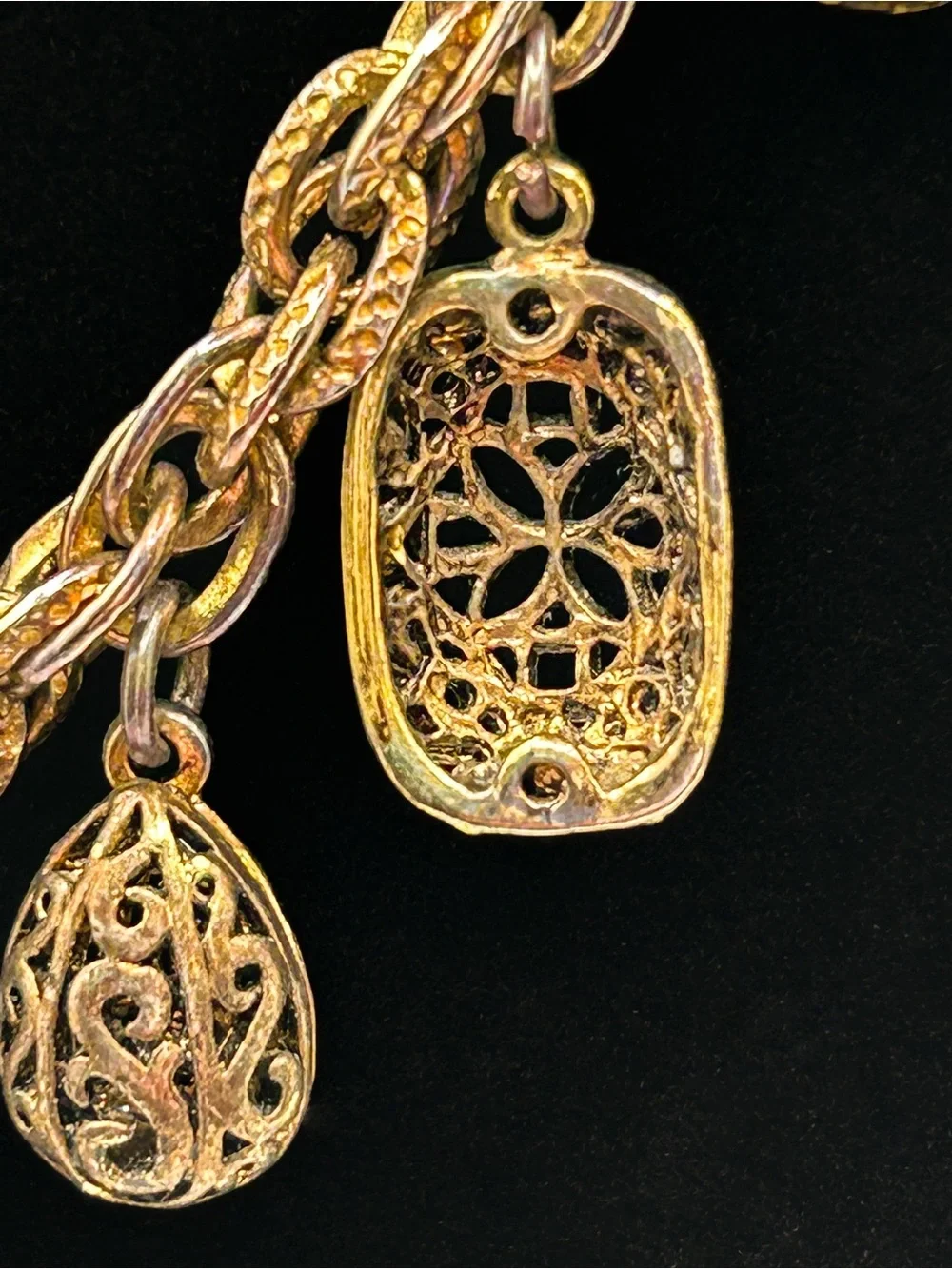 Gold Filigree Charm Statement Necklace